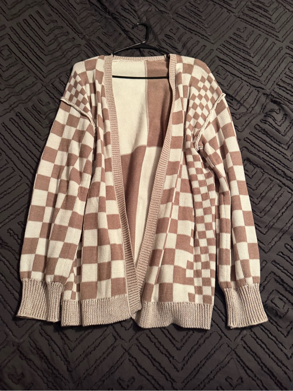 Colorblock Checkered Knit Sweater - Cream & Brown